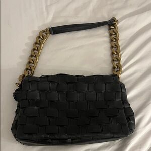 Zara Black Woven Chain Bag